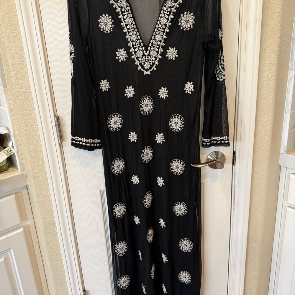 Elegant Black and White Embroidered cover up